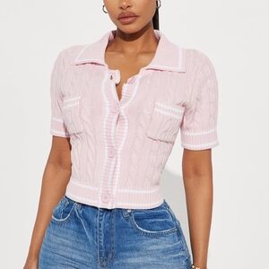 Fashion Nova Pink Cable Knit Short Sleeve Cardigan